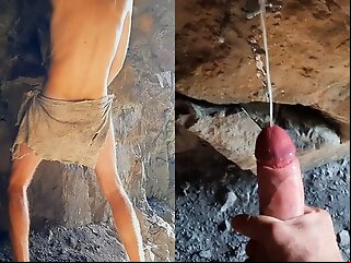 neanderthal masturbates penis cave fire 